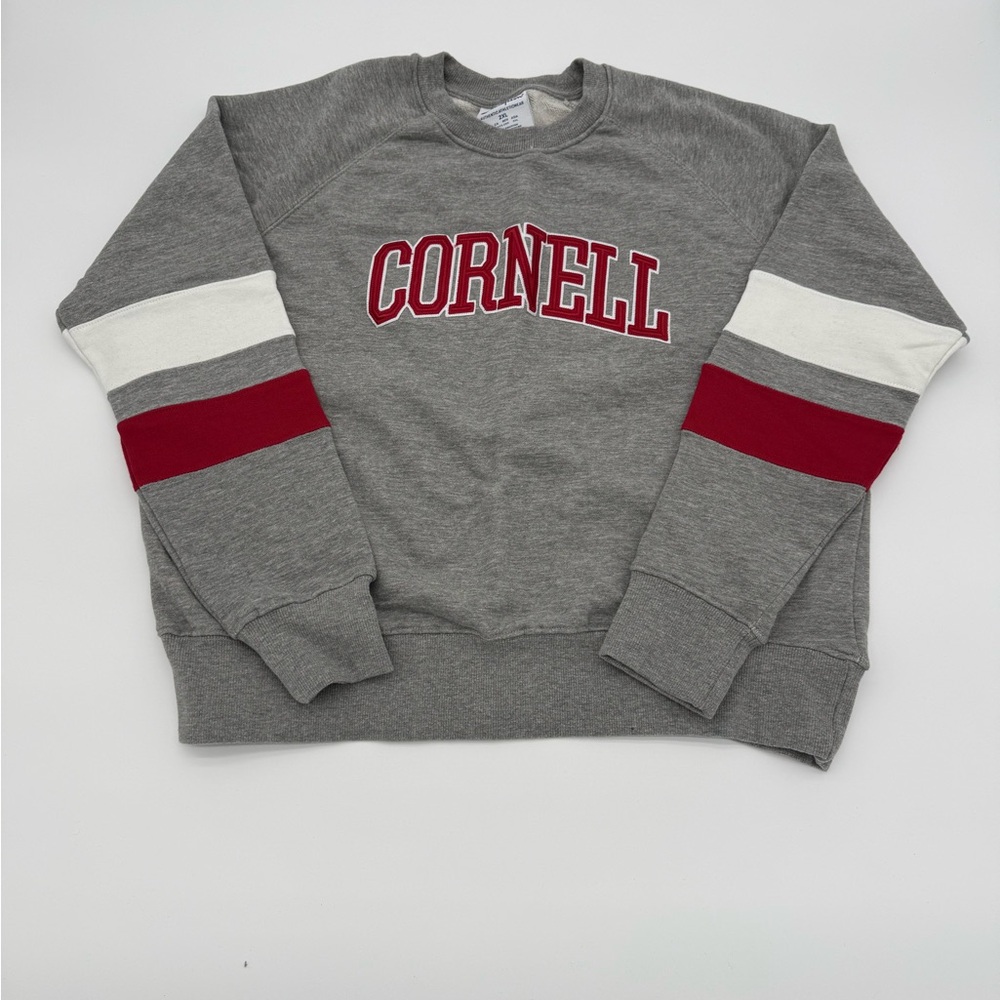 2XL Cornell Gray and Red Striped Sweatshirt Champion